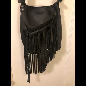 Black Genuine Leather Fringe Bag